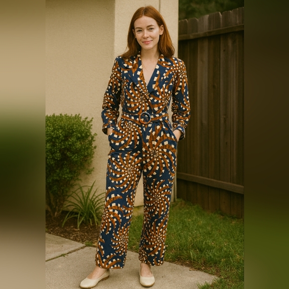 FARM Rio Pants - FARM Rio Blue and Brown Swirl Jumpsuit